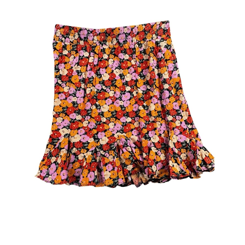 LOFT Floral Mini Skirt Womens Elastic Waist Ruffle Hem Multicolor Cottagecore SM